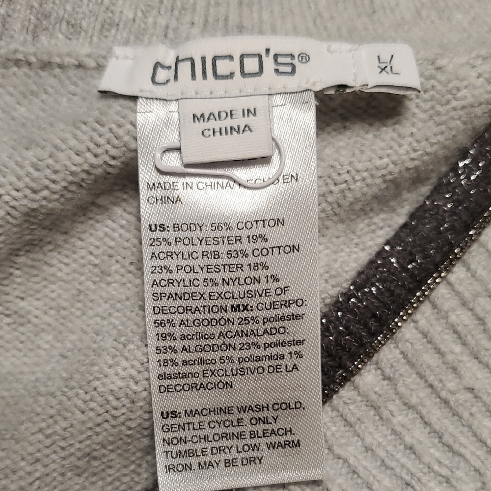Gray V-Neck Women's Poncho- Chicos Size L/XL - Picture 5 of 5